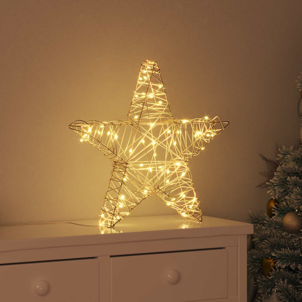 vidaXL 3D Ster met 50 LED Warmwit 55 x 52.5 x 9 cm PET