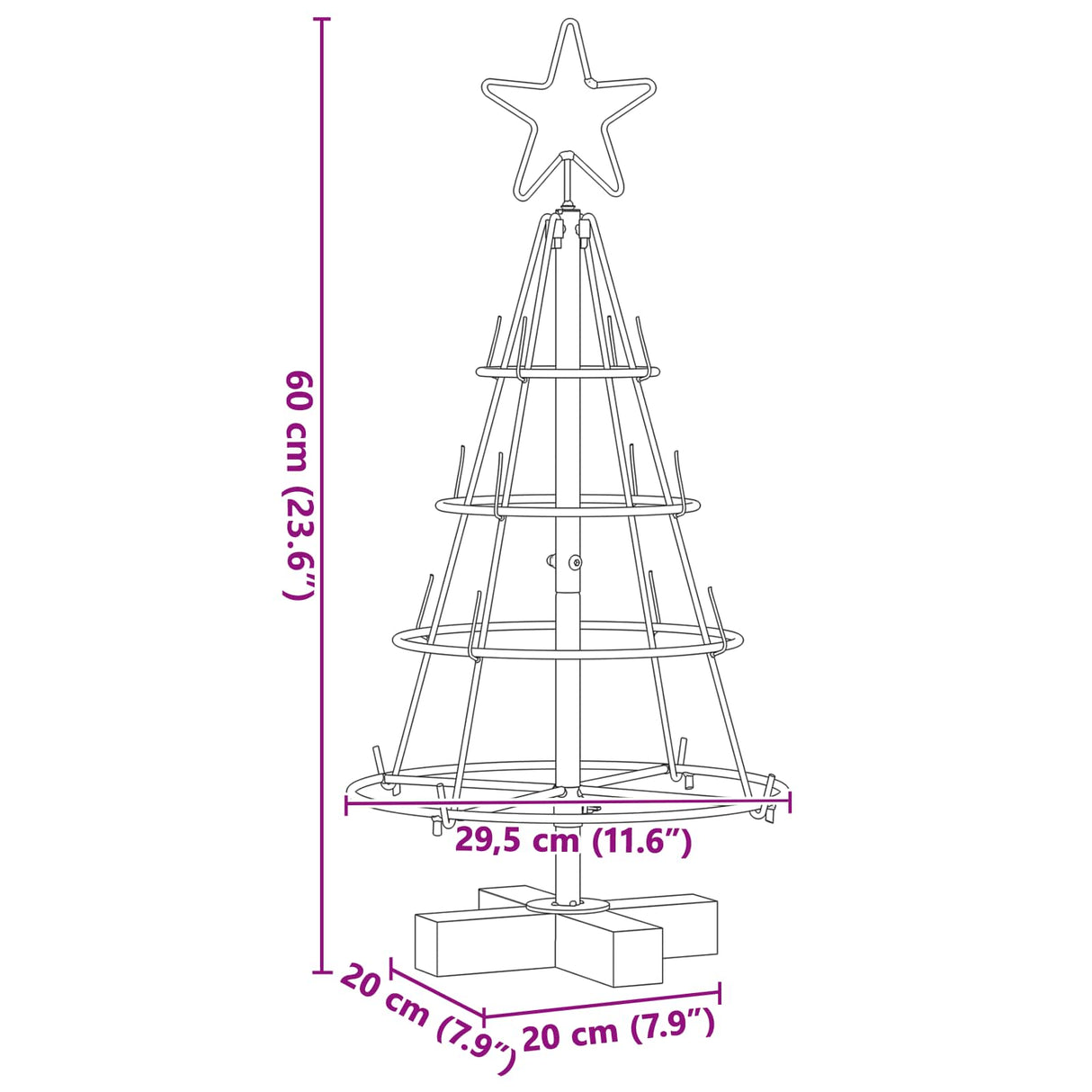 vidaXL Kerst Cone Boom met standaard Zwart 60 cm Staal