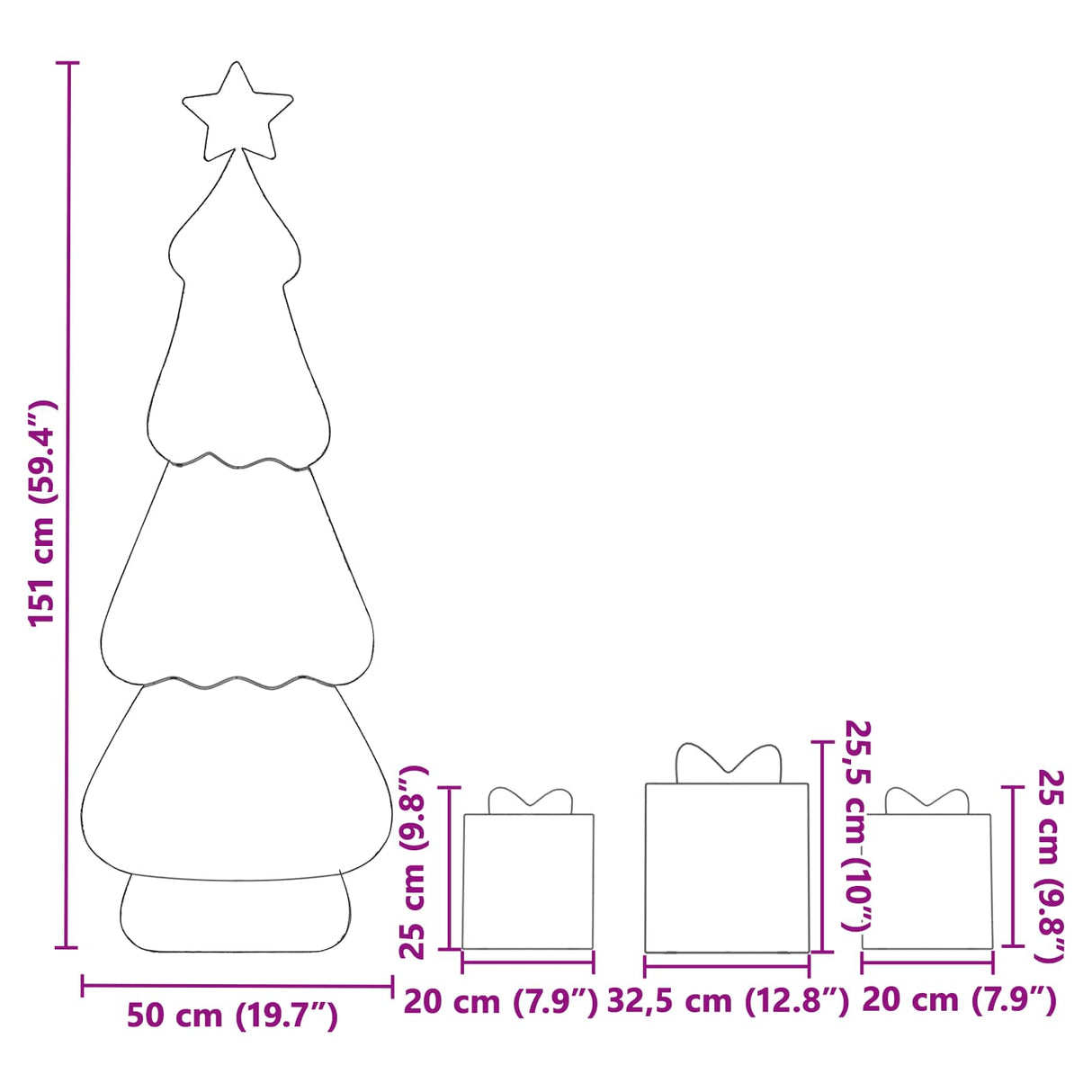 vidaXL Verlichte Kerstboom met 3 Geschenkdozen 2D Warm Wit 150 cm