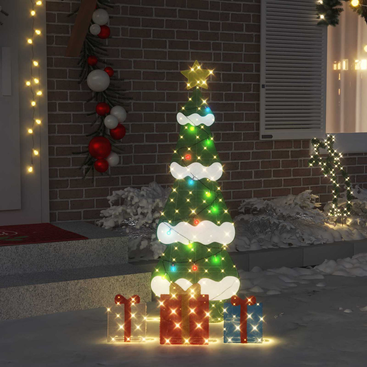 vidaXL Verlichte Kerstboom met 3 Geschenkdozen 2D Warm Wit 150 cm