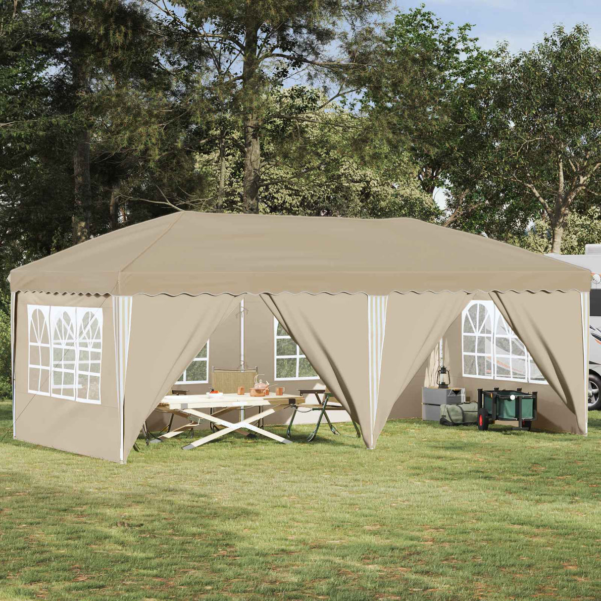 vidaXL Pop-up Feesttent 575 x 290 x 245 cm Crèmekleurig