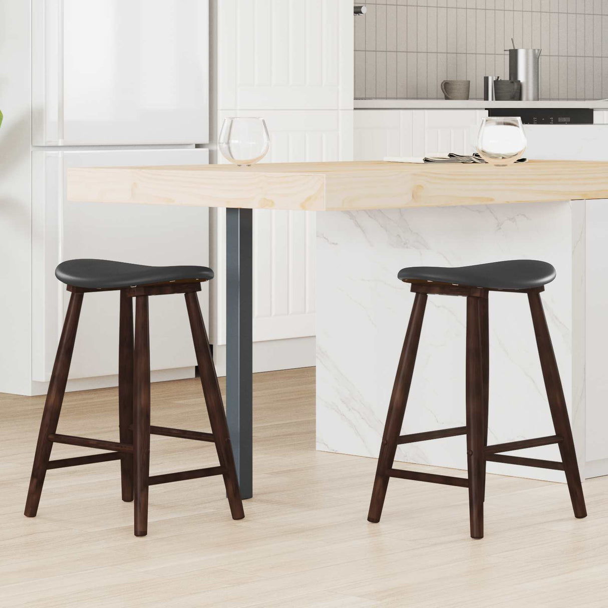 vidaXL Eetstoelen 2 pcs Lichtbruin 46 x 37 x 63 cm Massief Rubberhout