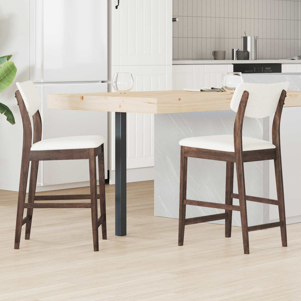 vidaXL Eetstoelen 2 pcs Lichtbruin 48 x 49 x 95 cm Massief Rubberhout