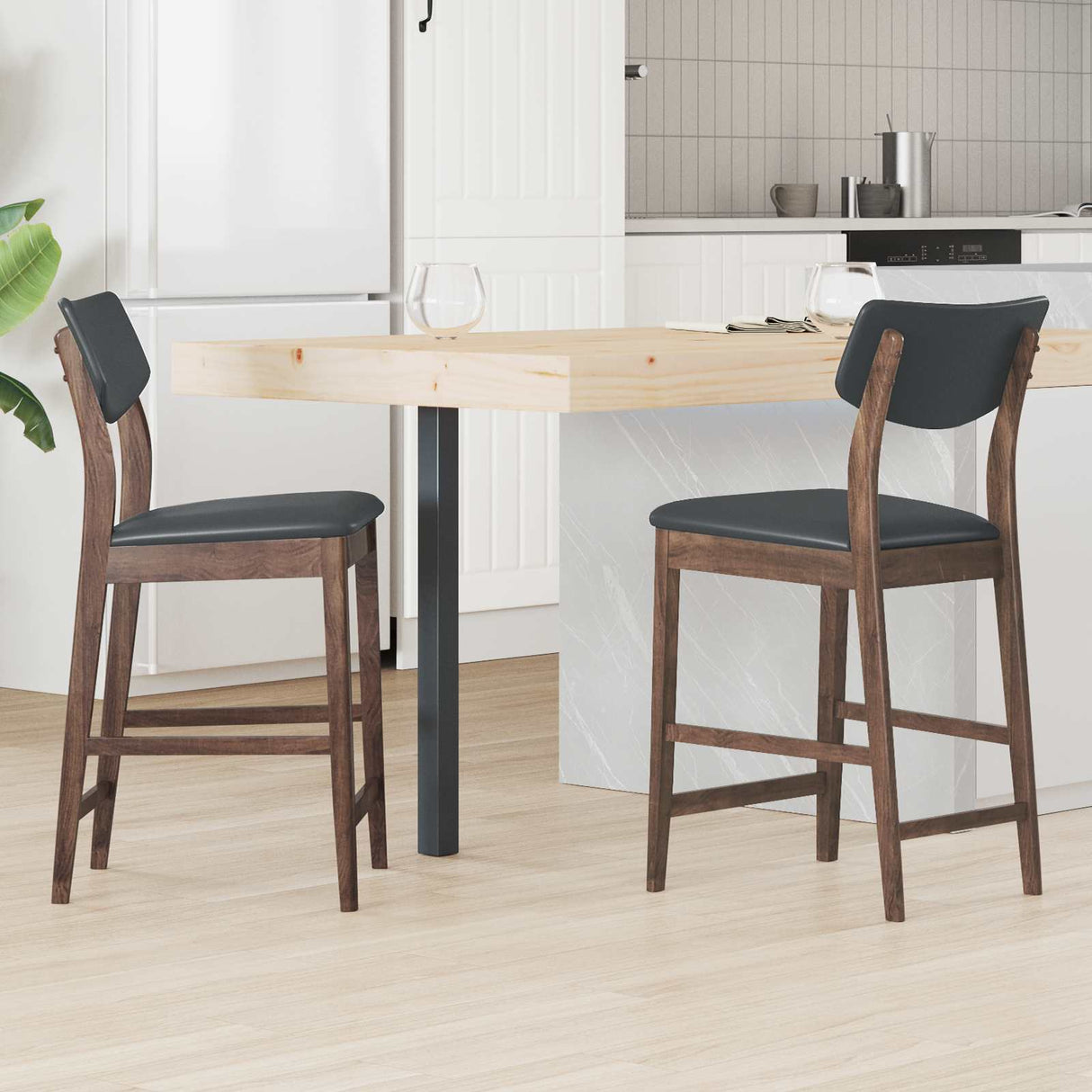 vidaXL Eetstoelen 2 pcs Lichtbruin 48 x 49 x 95 cm Massief Rubberhout