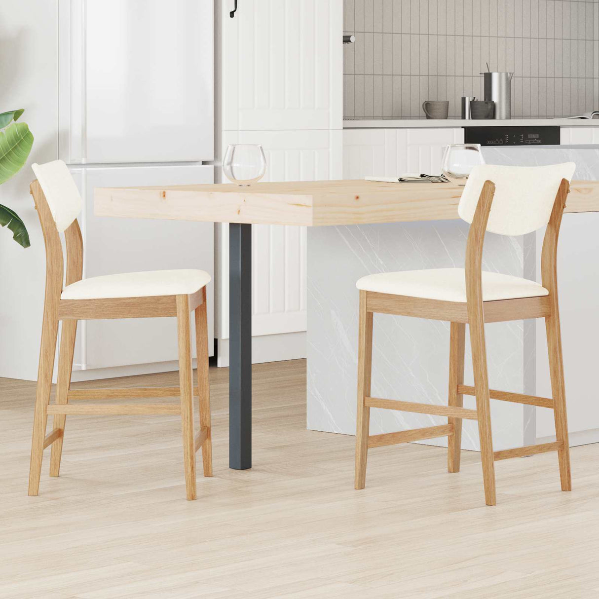vidaXL Eetstoelen 2 pcs Lichtbruin 48 x 49 x 95 cm Massief Rubberhout