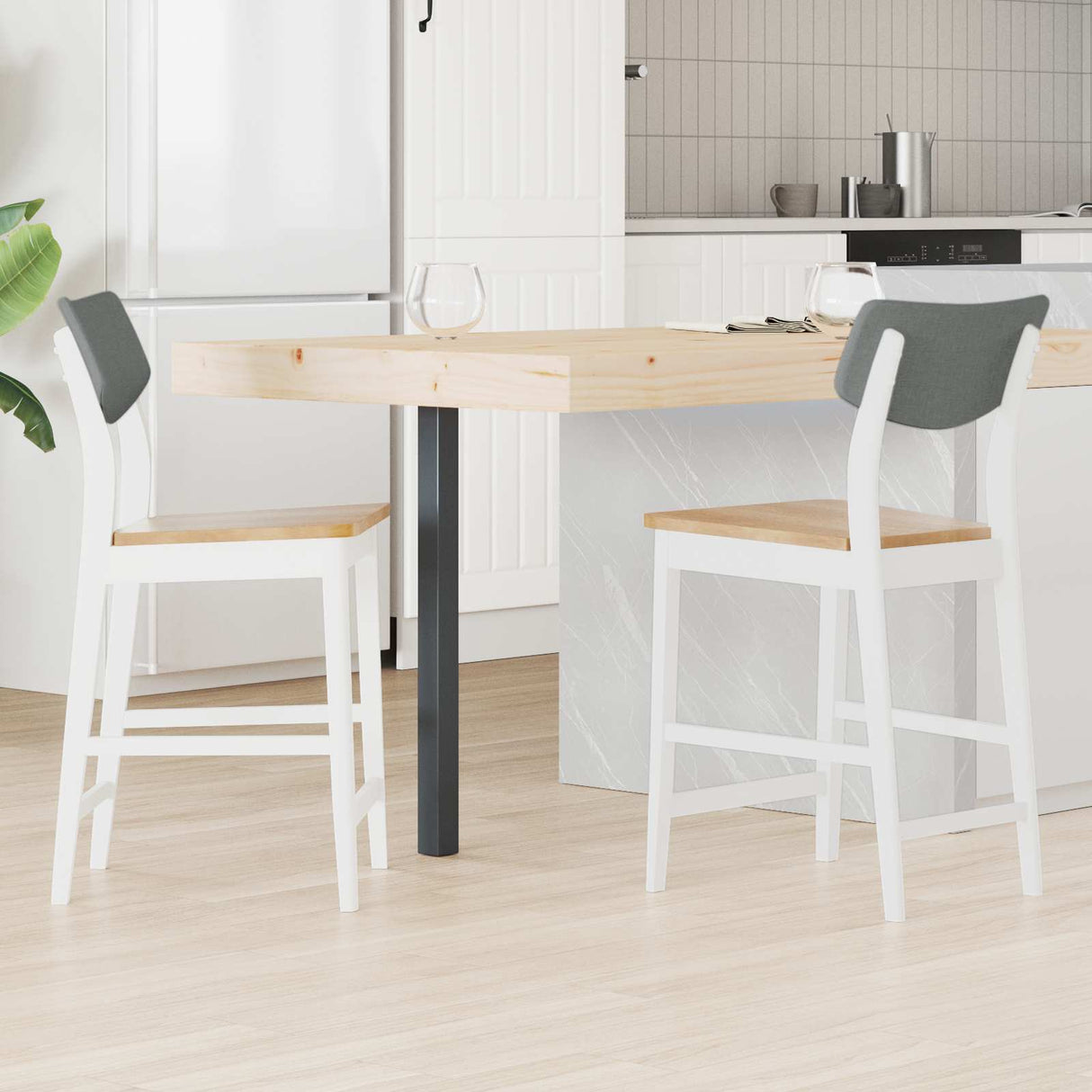 vidaXL Eetstoelen 2 pcs Lichtbruin 48 x 49 x 95 cm Massief Rubberhout