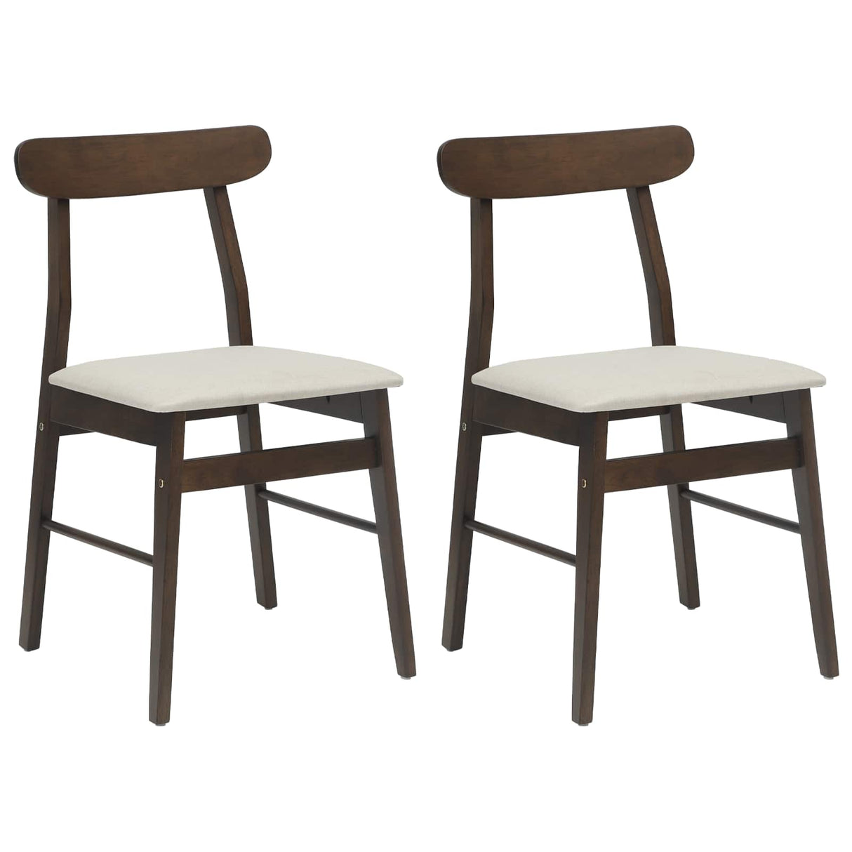 vidaXL Eetkamerstoel 2 pcs Donkerbruin, En, Wit Massief Rubberhout