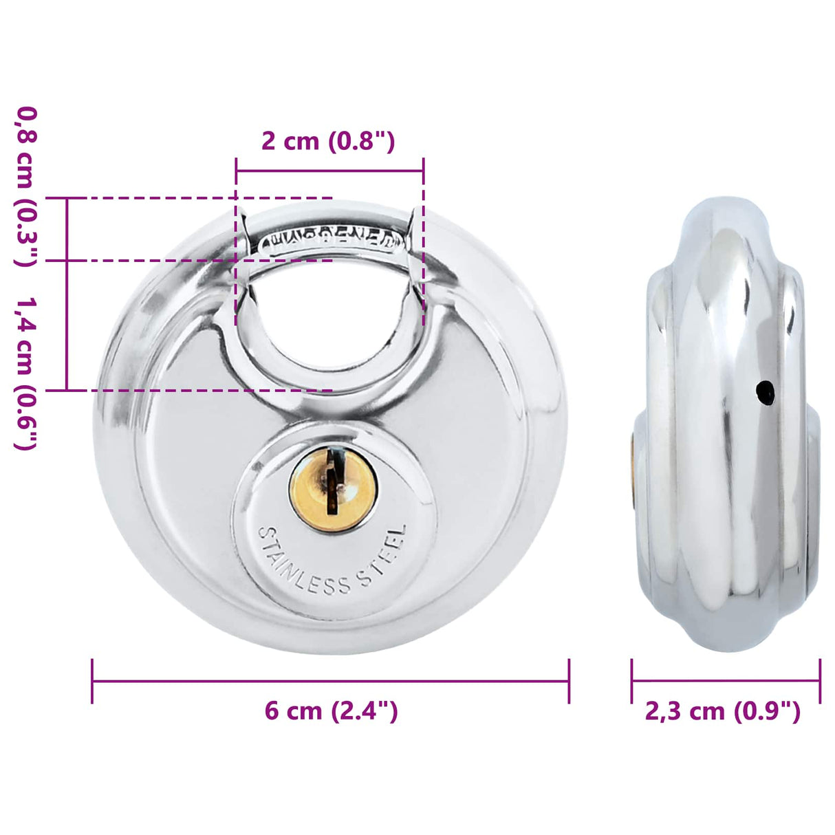 vidaXL Discusloten met sleutels 2 pcs Zilver 6 x 2,3 x 6 cm