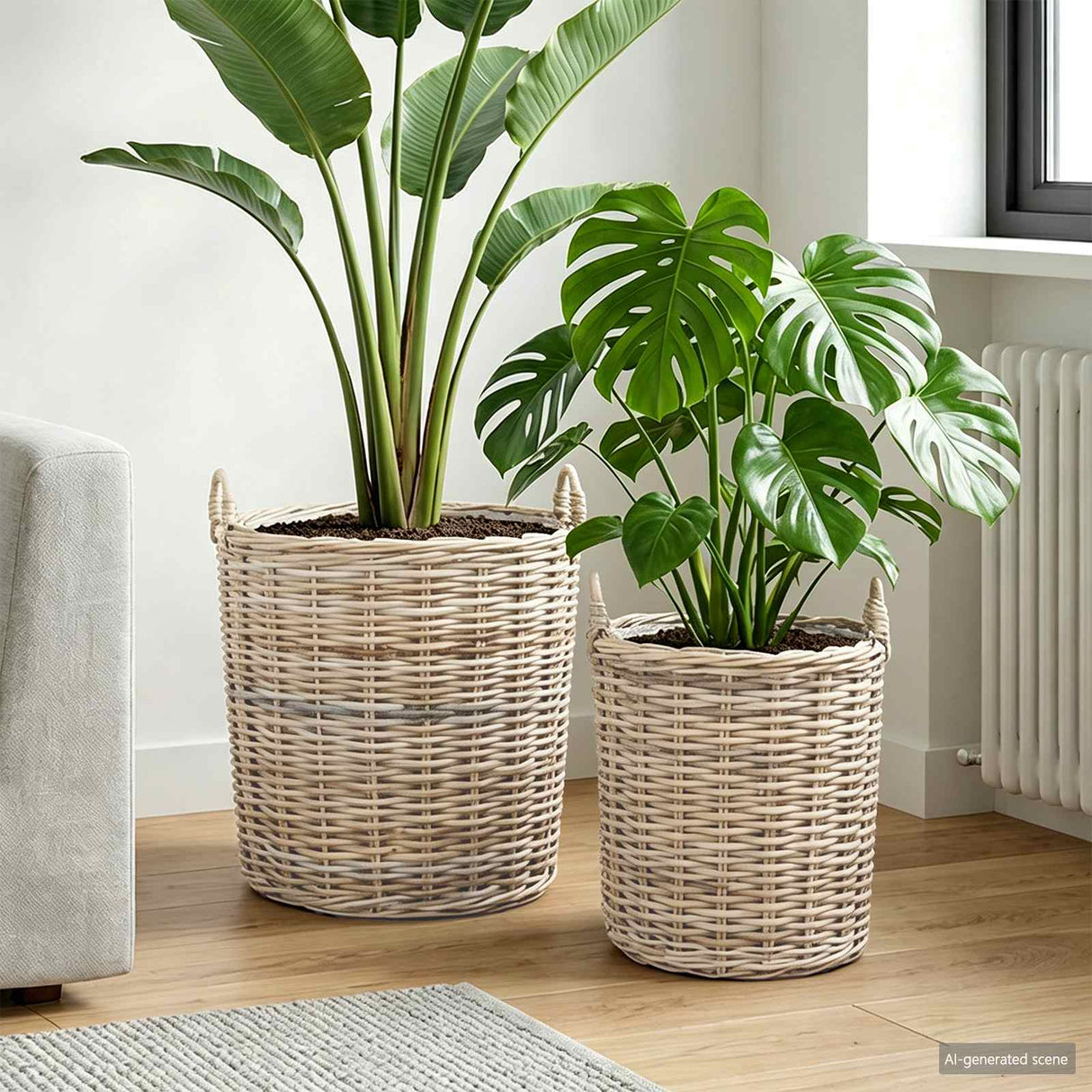 vidaXL Plantmand met opslag 2 pcs Grijs Lacak Riet