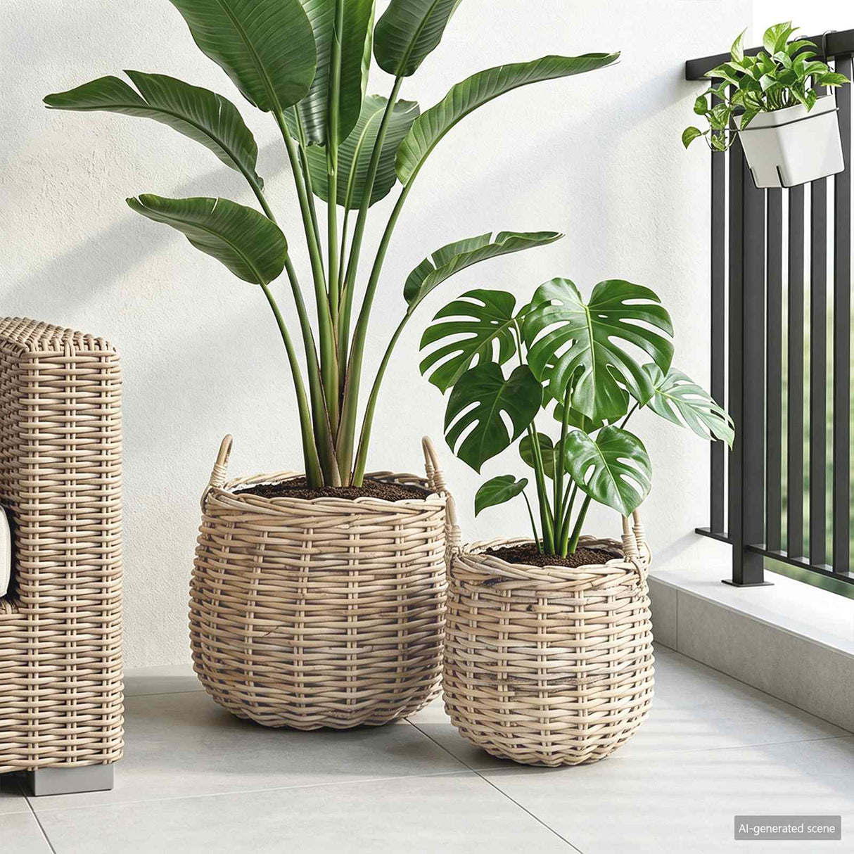 vidaXL Plantmand met opslag 2 pcs Grijs Lacak Riet