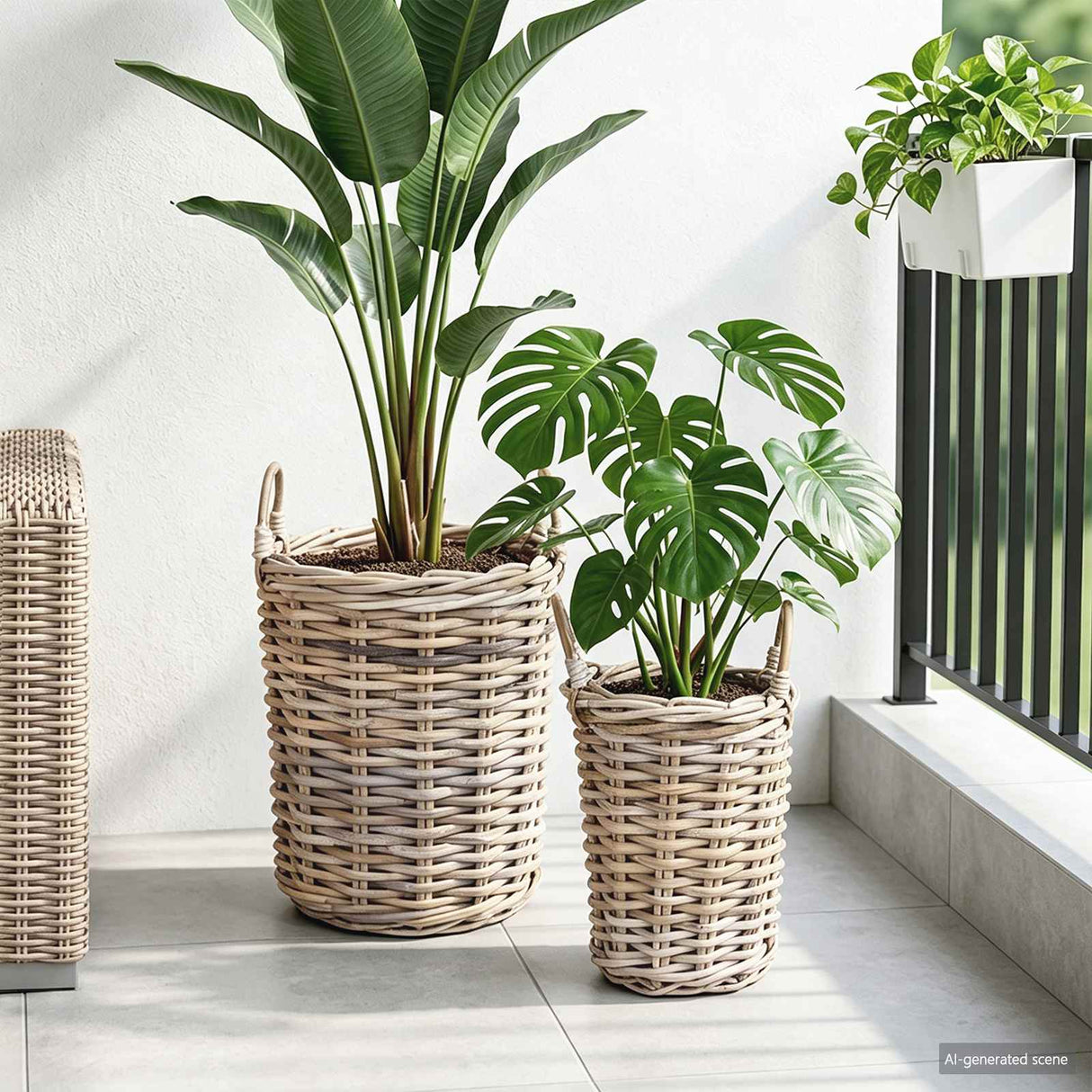 vidaXL Planter Mand met opslag 2 pcs Grijs Kubu Rattan