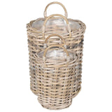 vidaXL Planter Mand met opslag 2 pcs Grijs Kubu Rattan