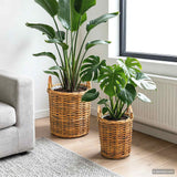 vidaXL Planter Mand met opslag 2 pcs Grijs Kubu Rattan