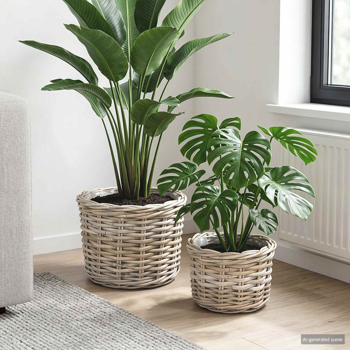vidaXL Plant Basket with Storage 2 pcs Grey Kubu Rattan