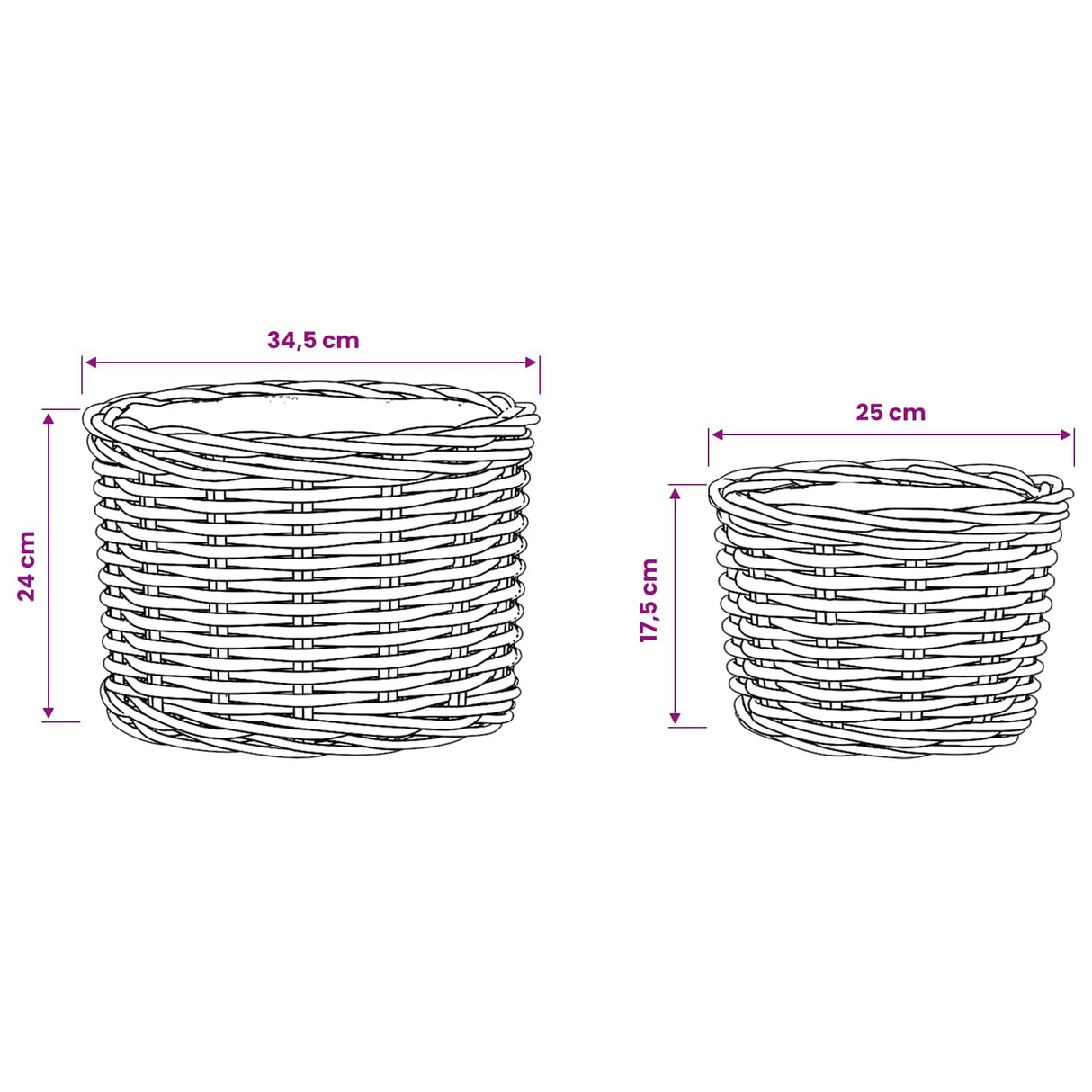 vidaXL Plant Basket with Storage 2 pcs Grey Kubu Rattan