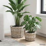 vidaXL Plant Basket with Storage 2 pcs Grey Kubu Rattan