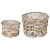 vidaXL Plant Basket with Storage 2 pcs Grey Kubu Rattan