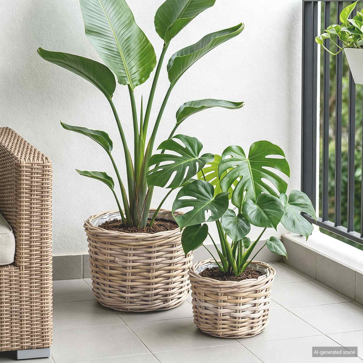 vidaXL Plant Basket with Storage 2 pcs Grey Kubu Rattan