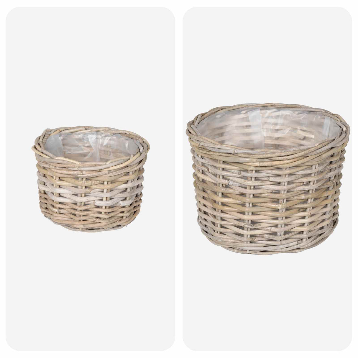 vidaXL Plant Basket with Storage 2 pcs Grey Kubu Rattan