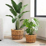 vidaXL Plant Basket with Storage 2 pcs Grey Kubu Rattan