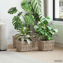 vidaXL Plantenemmertje met opslag 3 pcs Grijs Kubu Rattan