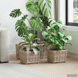 vidaXL Plantenemmertje met opslag 3 pcs Grijs Kubu Rattan