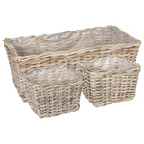 vidaXL Plantenemmertje met opslag 3 pcs Grijs Kubu Rattan