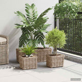 vidaXL Plantenemmertje met opslag 3 pcs Grijs Kubu Rattan