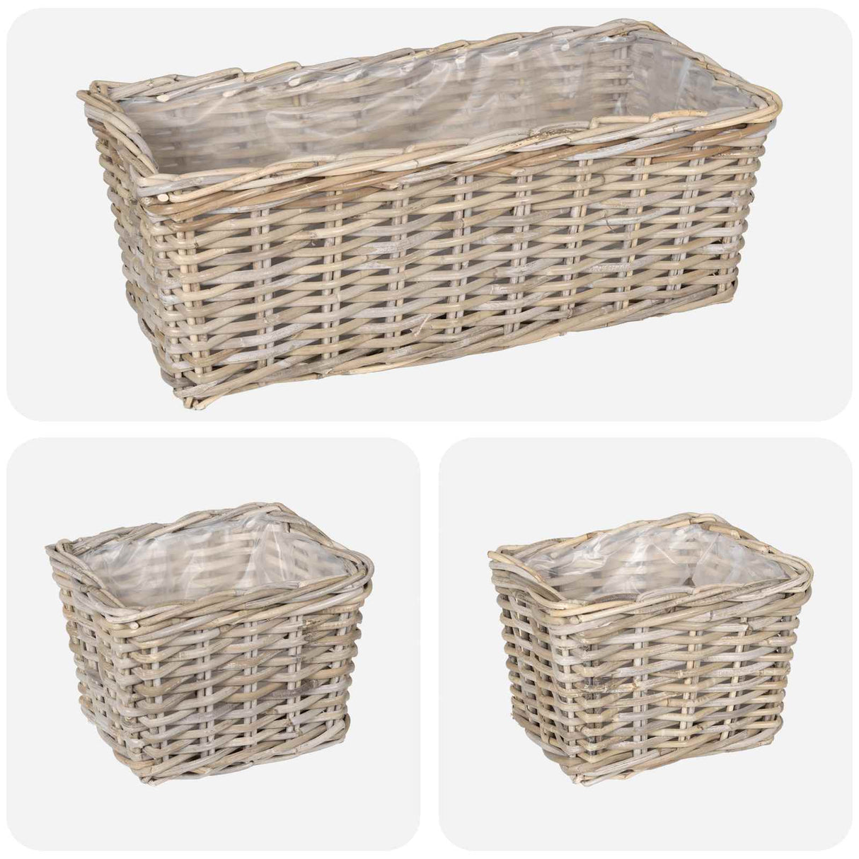 vidaXL Plantenemmertje met opslag 3 pcs Grijs Kubu Rattan
