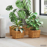 vidaXL Plantenemmertje met opslag 3 pcs Grijs Kubu Rattan
