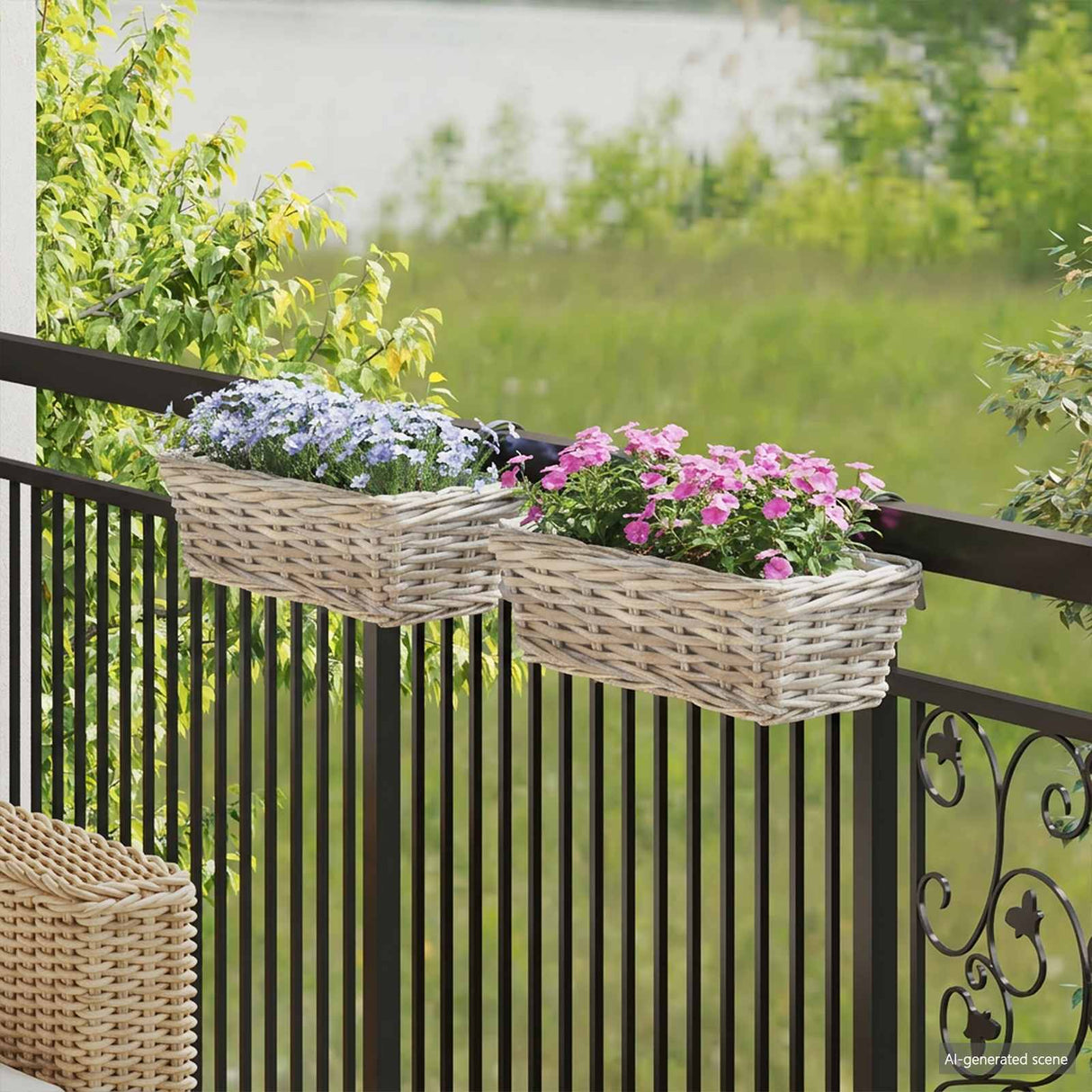 vidaXL Hangende Plantenmand 2 pcs Grijs 48 x 22 x 15 cm Lacak Riet