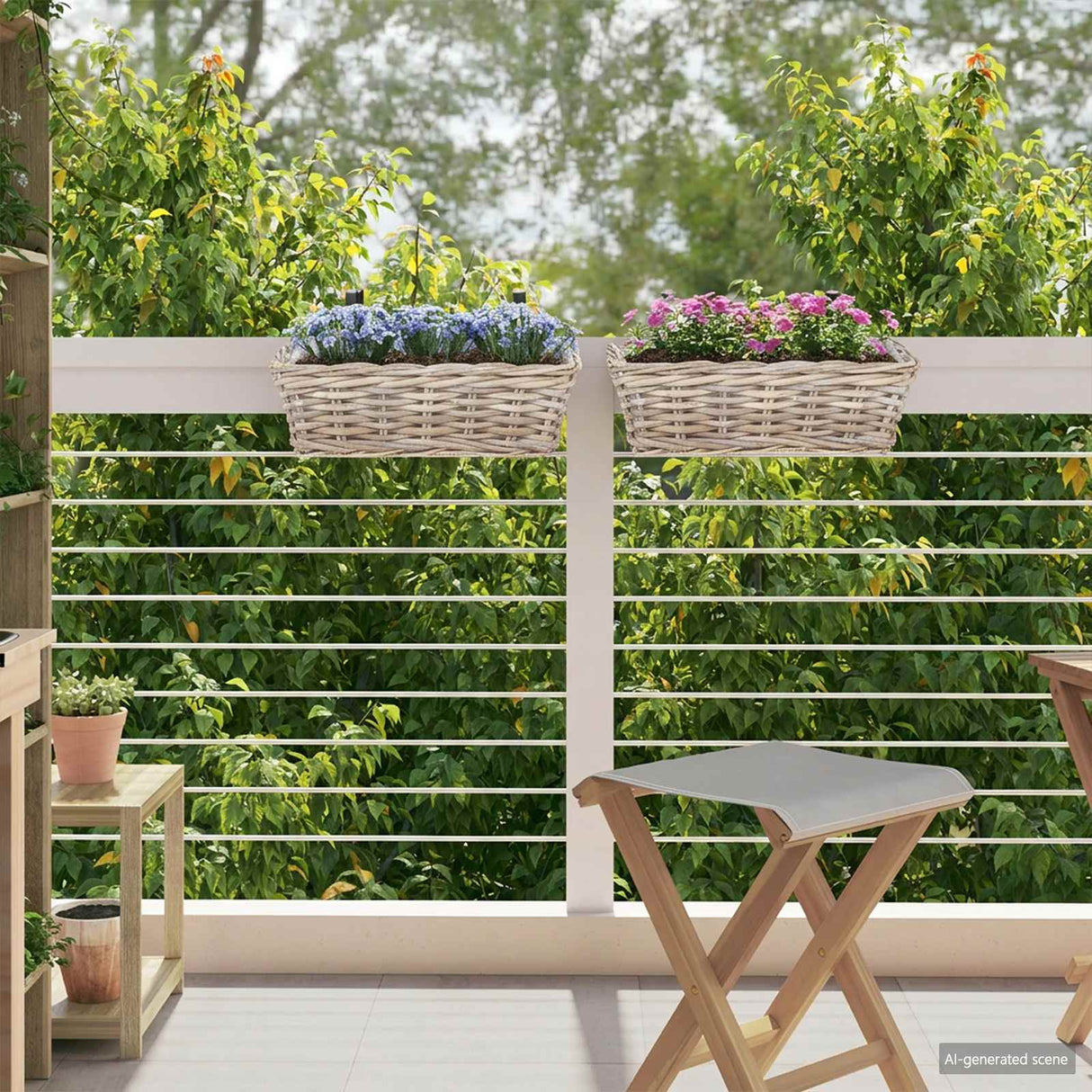vidaXL Hangende Plantenmand 2 pcs Grijs 48 x 22 x 15 cm Lacak Riet