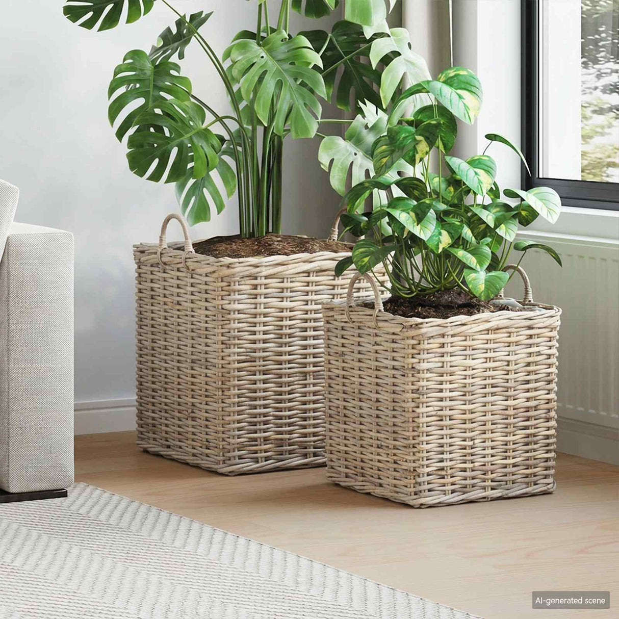 vidaXL Planter with Storage 2 pcs Grey Lacak Rattan
