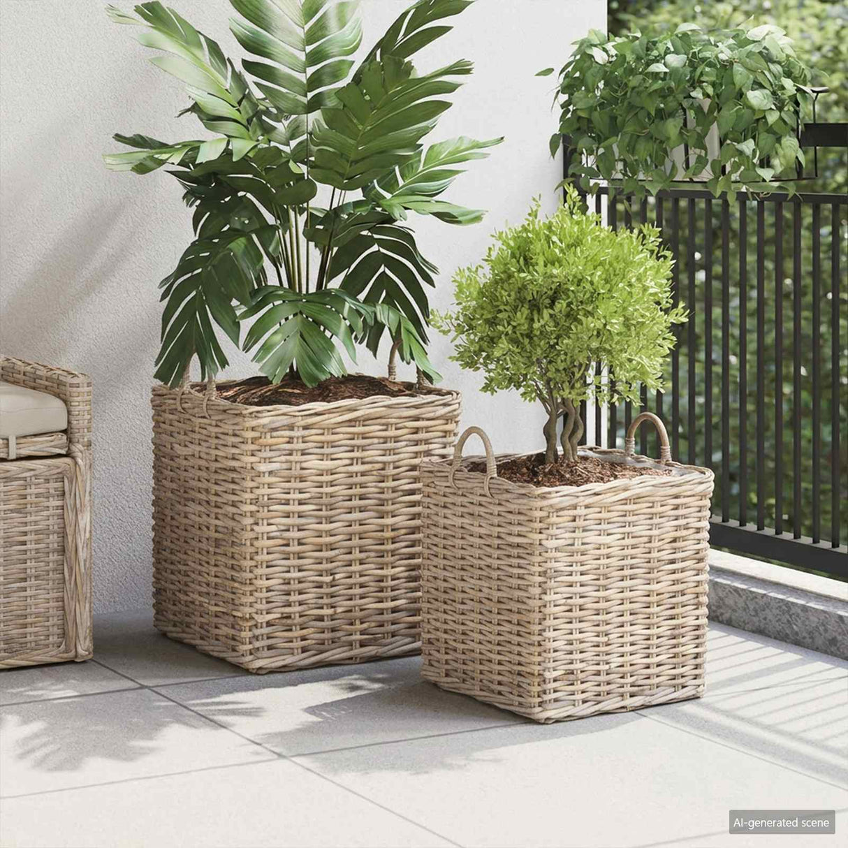 vidaXL Planter with Storage 2 pcs Grey Lacak Rattan