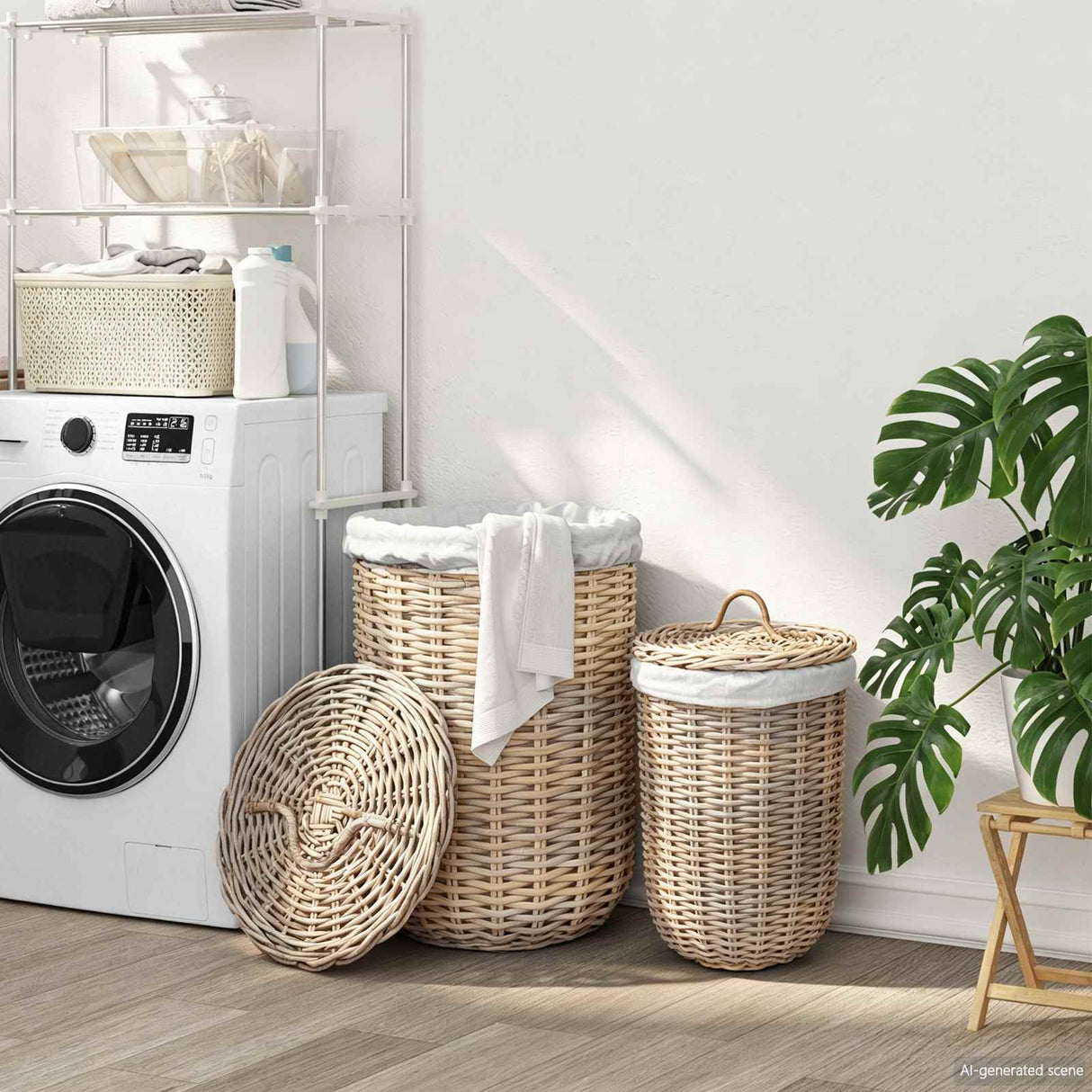 vidaXL Laundry Basket with Lid 2 pcs Kubu Grey Kubu Rattan