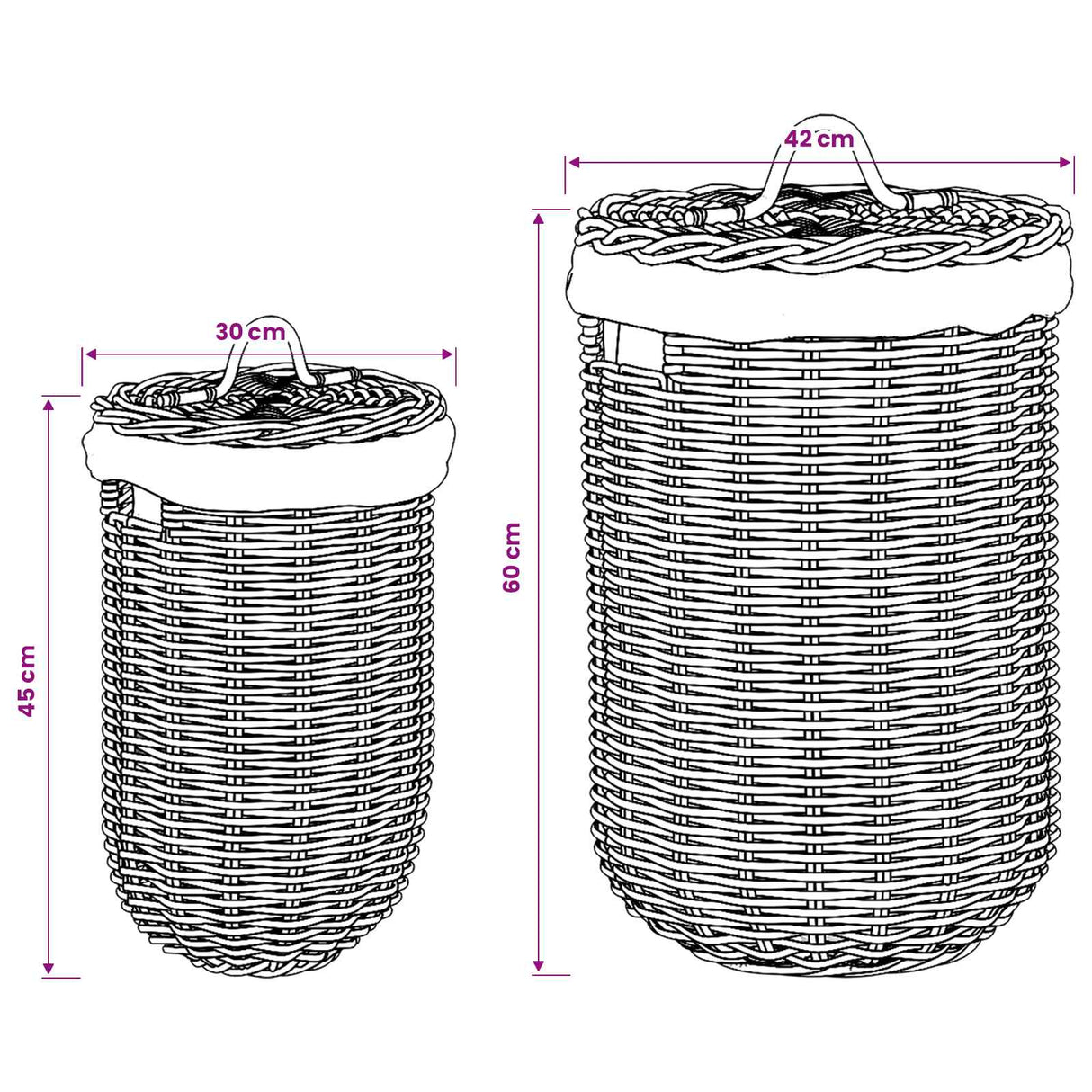 vidaXL Laundry Basket with Lid 2 pcs Kubu Grey Kubu Rattan