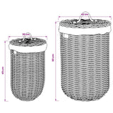 vidaXL Laundry Basket with Lid 2 pcs Kubu Grey Kubu Rattan