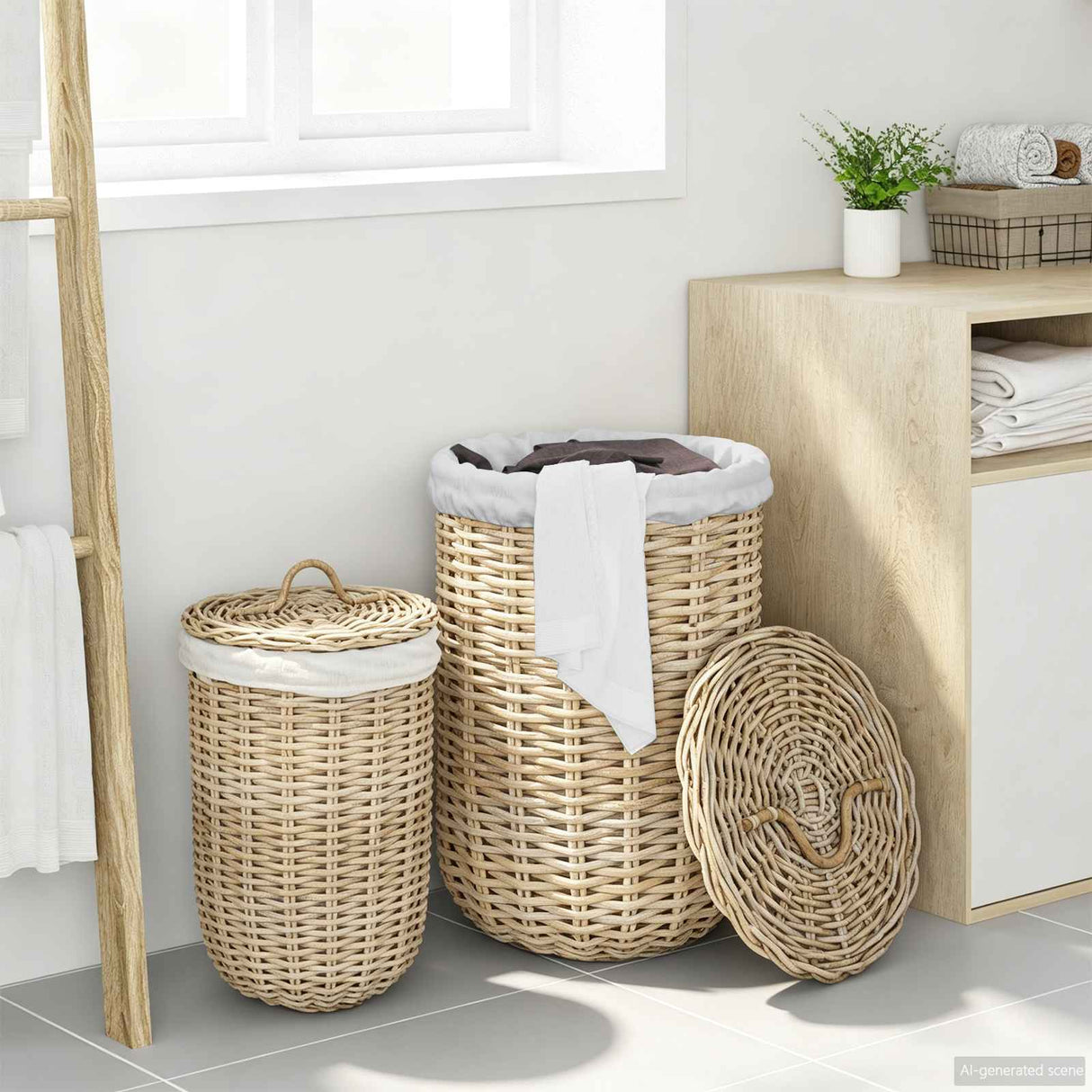 vidaXL Laundry Basket with Lid 2 pcs Kubu Grey Kubu Rattan