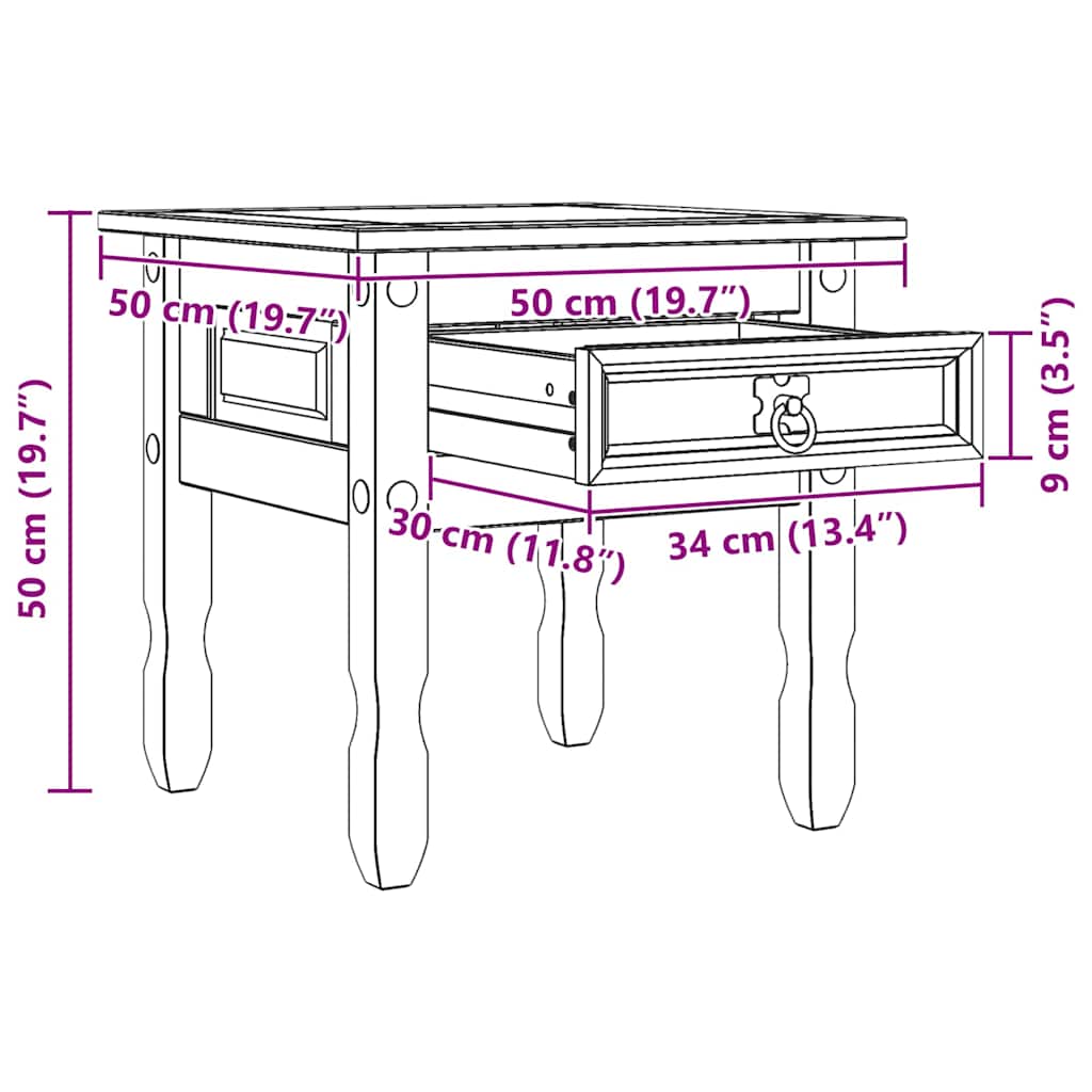 vidaXL Bijzettafel Corona Wit 50 x 50 x 50 cm Massief grenenhout