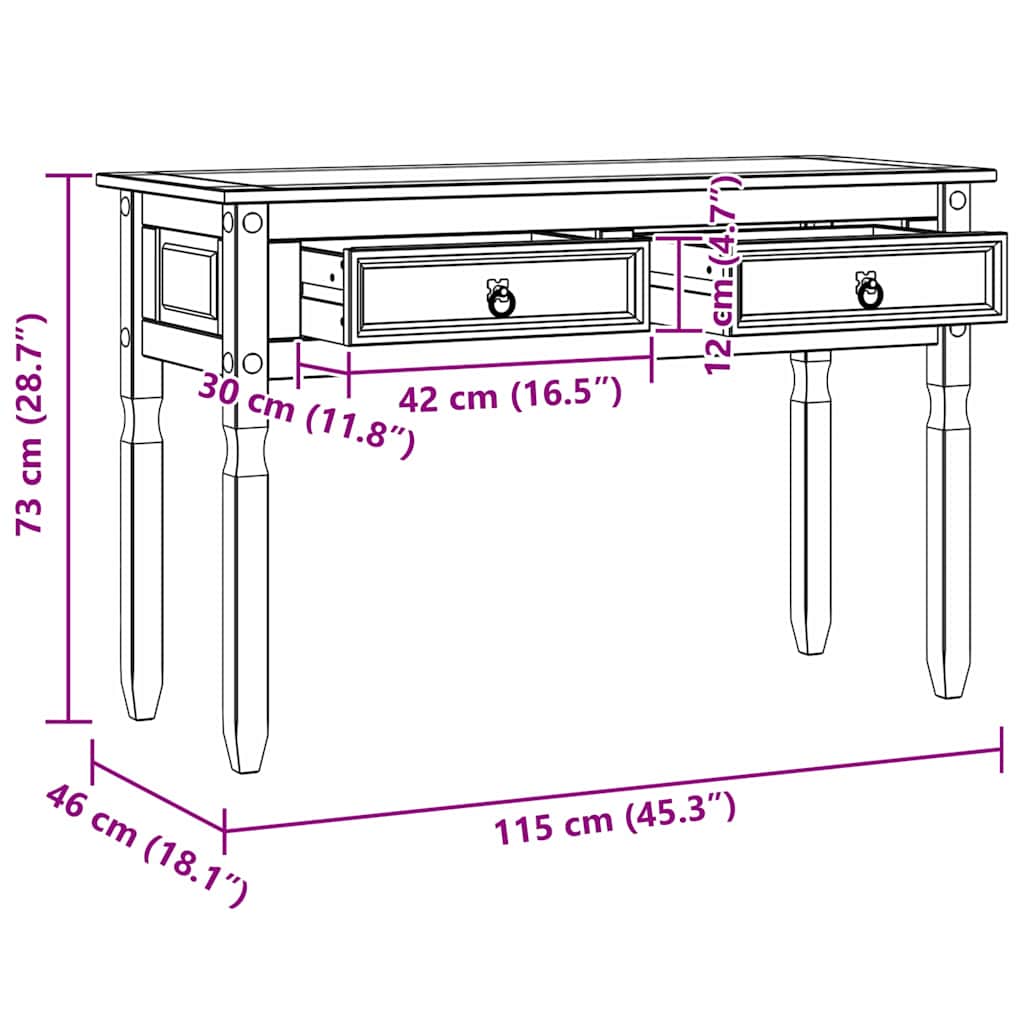 vidaXL Bijzettafel Corona Wit 115 x 46 x 73 cm Massief grenenhout