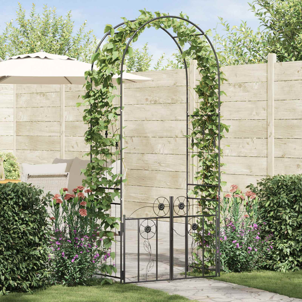 vidaXL Tuinboog met slot Zwart 102 x 50 x 218 cm