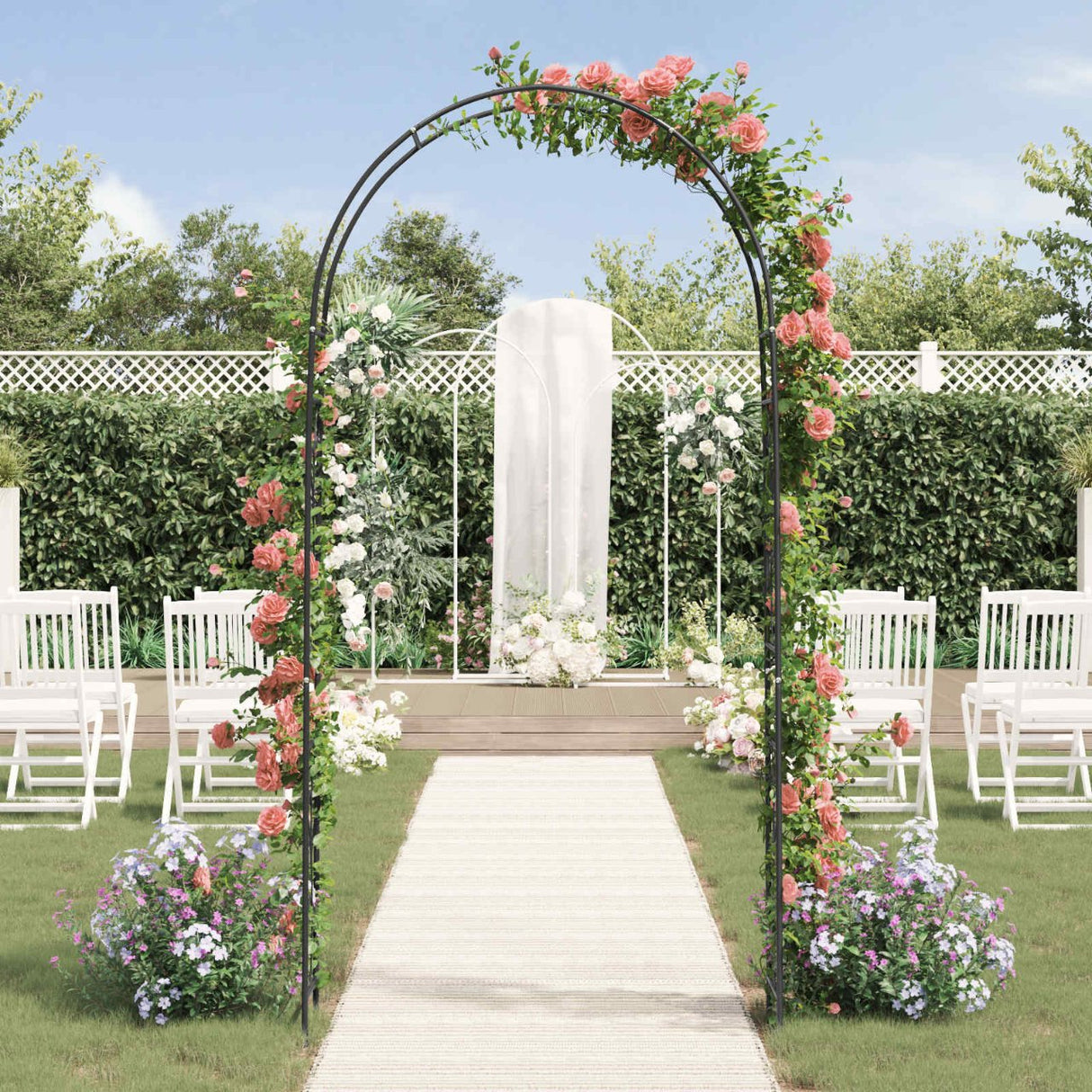 vidaXL Tuinboog Bloemen Zwart 115 x 37 x 231 cm
