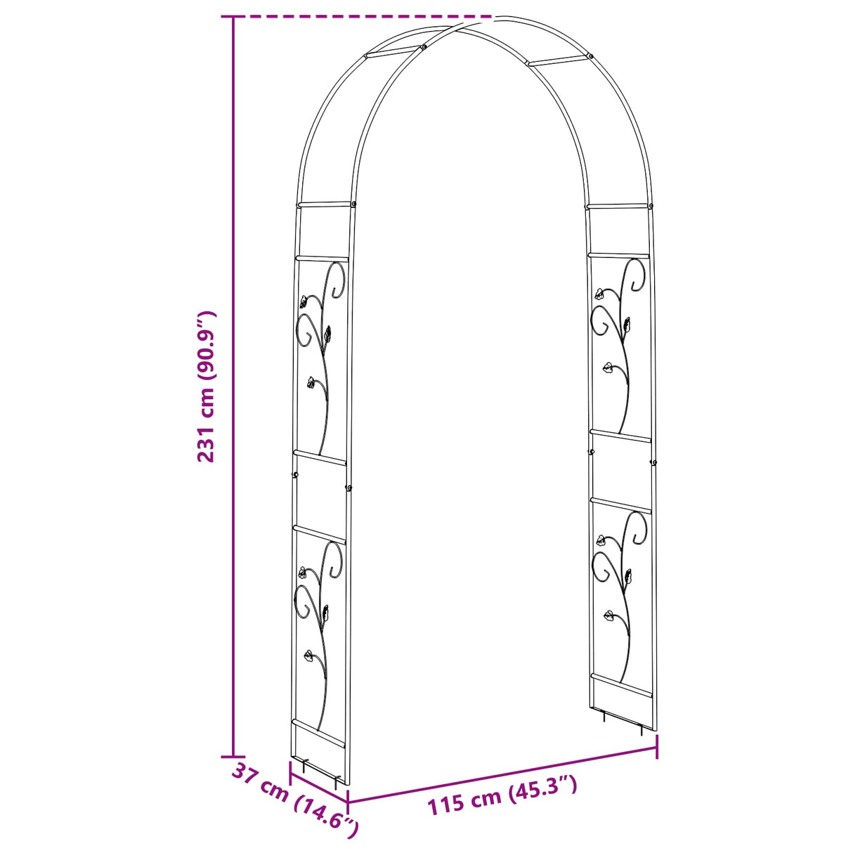 vidaXL Tuinboog Bloemen Zwart 115 x 37 x 231 cm