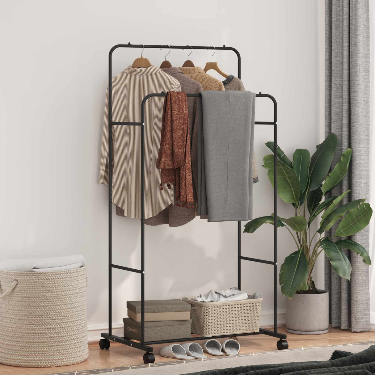 vidaXL Kledingrek Effen Zwart 80 x 53 x 156 cm