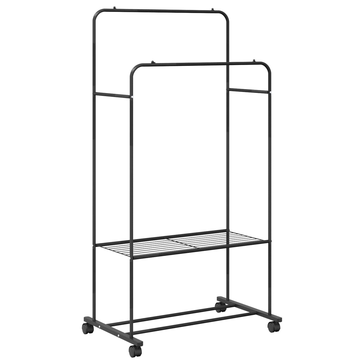 vidaXL Kledingrek met plank met wiel met opslag Zwart 80 x 53 x 156 cm