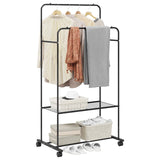 vidaXL Kledingrek met plank met wiel met opslag Zwart 80 x 53 x 156 cm
