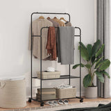 vidaXL Kledingrek met plank met wiel met opslag Zwart 80 x 53 x 156 cm