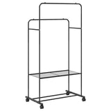 vidaXL Kledingrek met plank met wiel met opslag Zwart 80 x 53 x 156 cm
