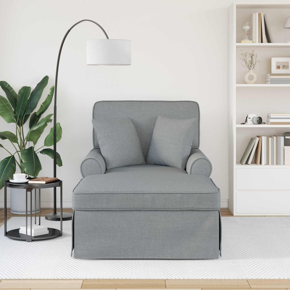 vidaXL Chaise Lounge with Skirt and Cushion 3 pcs Light Grey Fabric