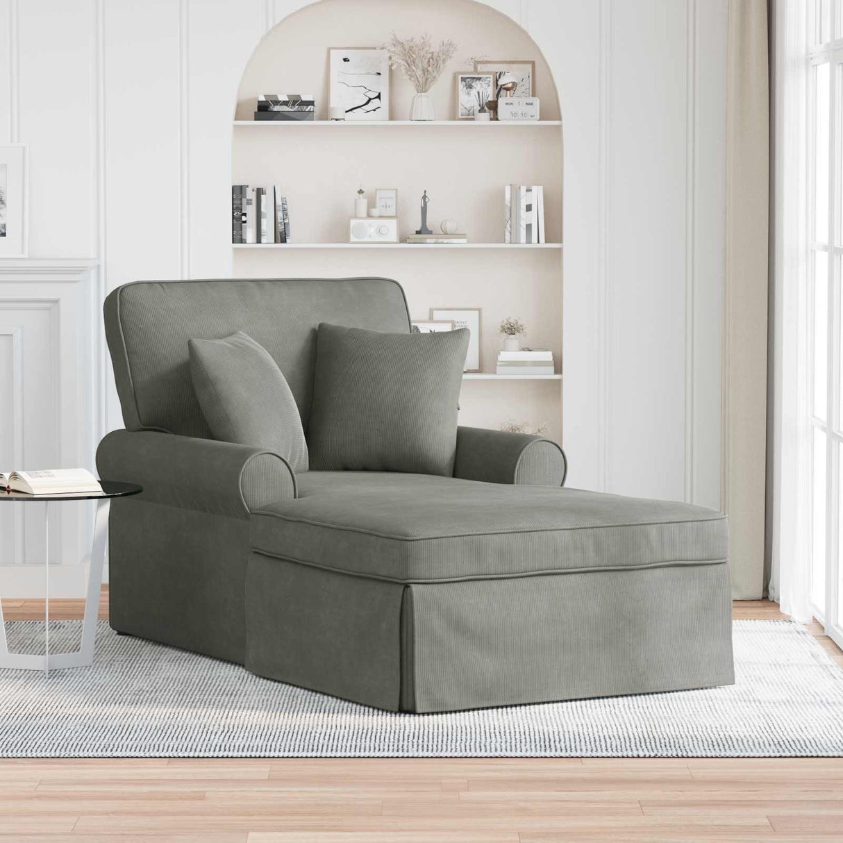 vidaXL Chaise Lounge with Skirt with Cushion 3 pcs Light Grey Corduroy Fabric